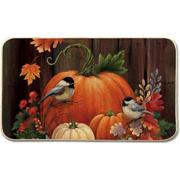 Fall Pumpkin Front Door Mat Indoor Outdoor Entrance 17x29, Autumn Maple Leaves - Picture 7 of 7